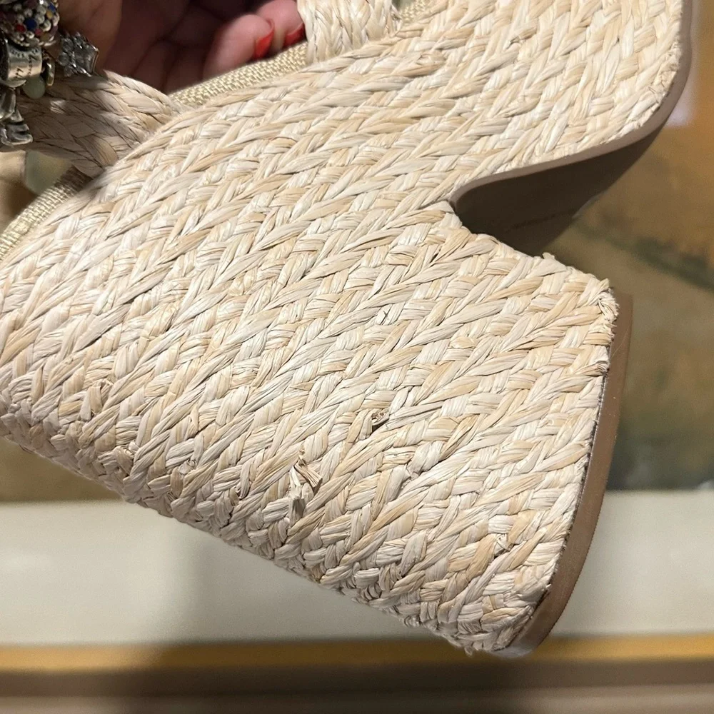 🌸LARROUDE🌸 Carmen 145MM Raffia Platform Sandal Size: 9.5
